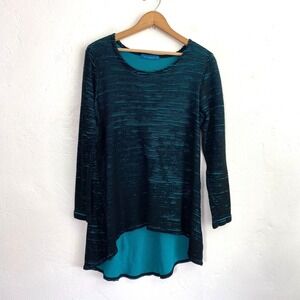 Cut Loose Ribbed Tunic Top Women Size Medium Green Black Long Sleeve High Low